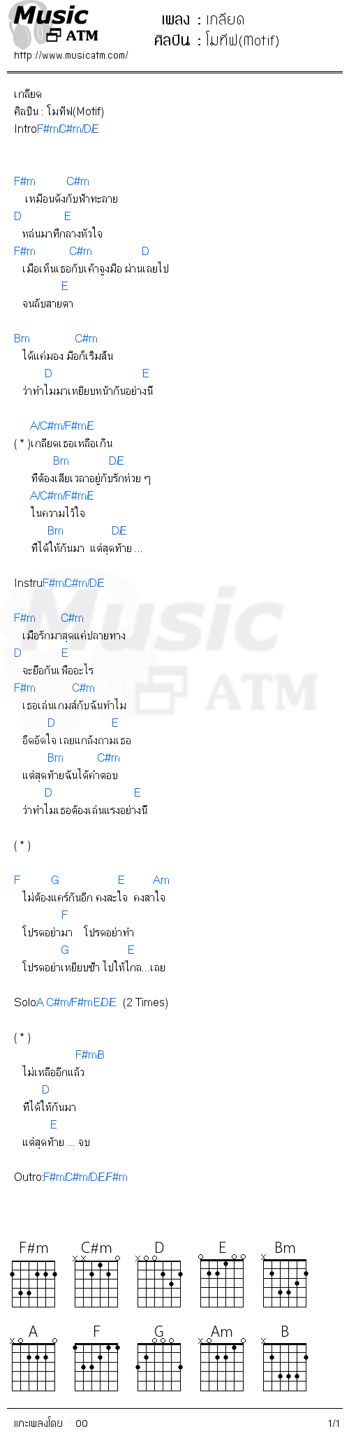 คอร์ดเพลง เกลียด