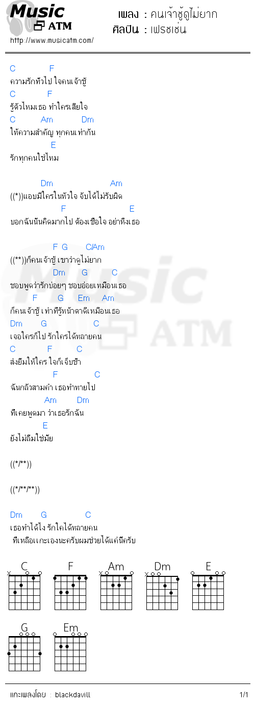 คอร์ดเพลง คนเจ้าชู้ดูไม่ยาก