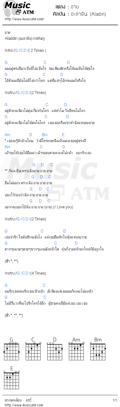 คอร์ดเพลง อาย