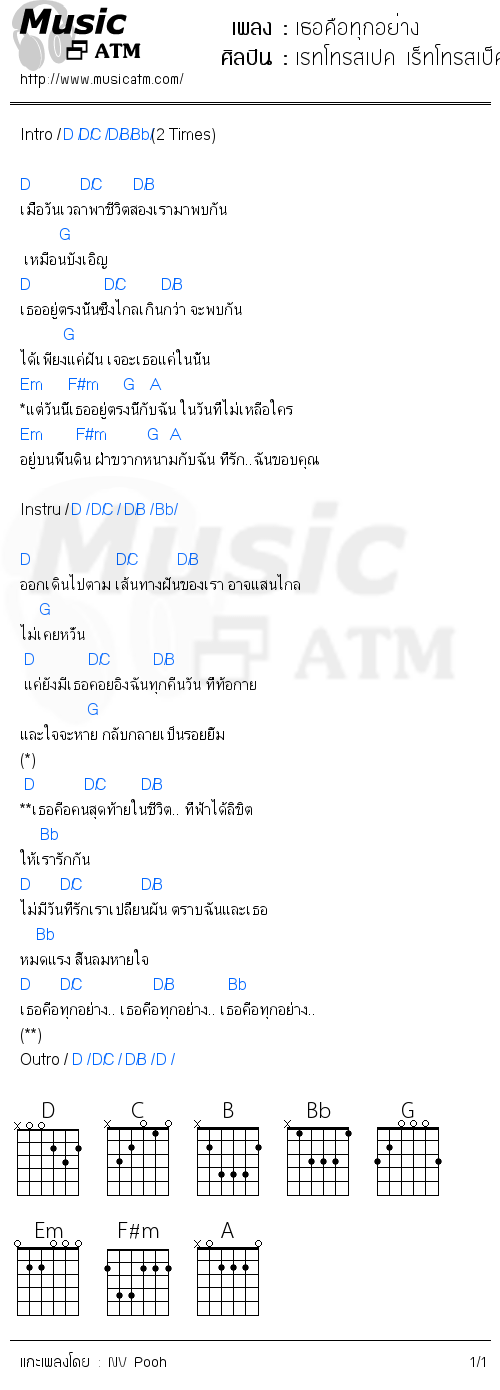 คอร์ดเพลง เธอคือทุกอย่าง