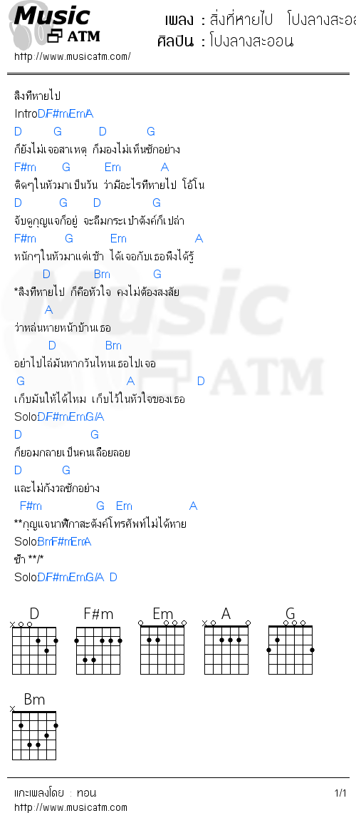 คอร์ดเพลง สิ่งที่หายไป  โปงลางสะออน