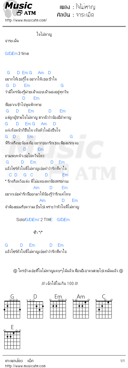 คอร์ดเพลง ใจไม่หาญ