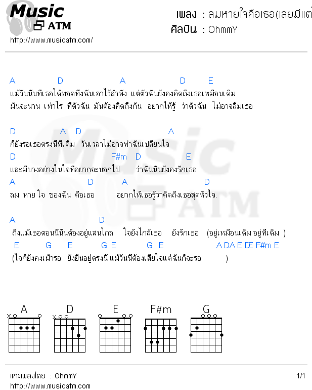 คอร์ดเพลง ลมหายใจคือเธอ(เลยมีแต่คำว่าเธอ)