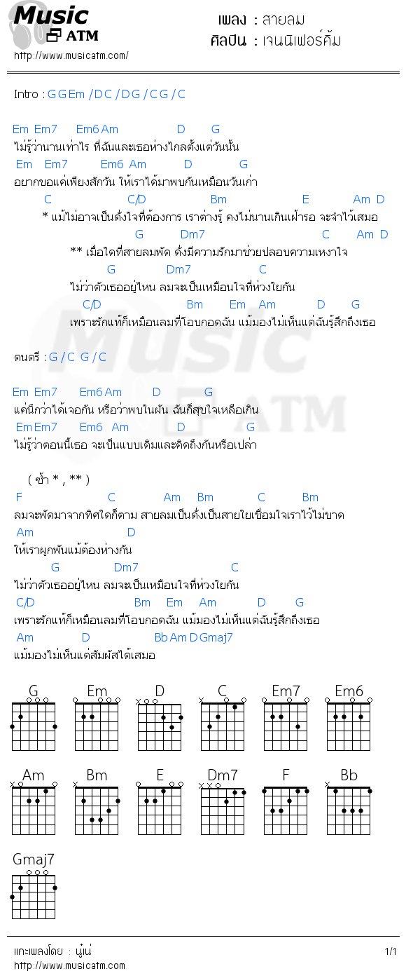 คอร์ดเพลง สายลม