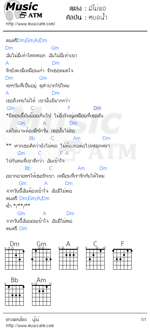 คอร์ดเพลง มีไม่พอ