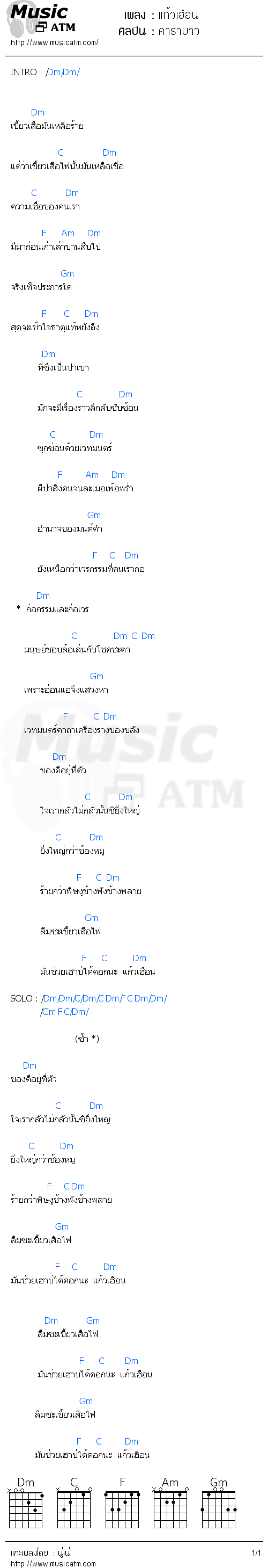 คอร์ดเพลง แก้วเฮือน