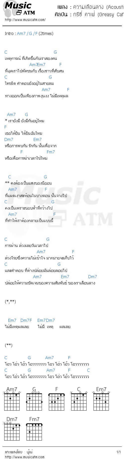 คอร์ดเพลง ความเลือนลาง (Acoustic)