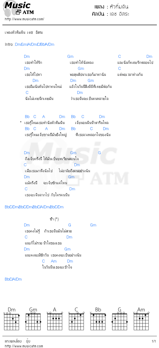 คอร์ดเพลง หัวทิ่มดิน