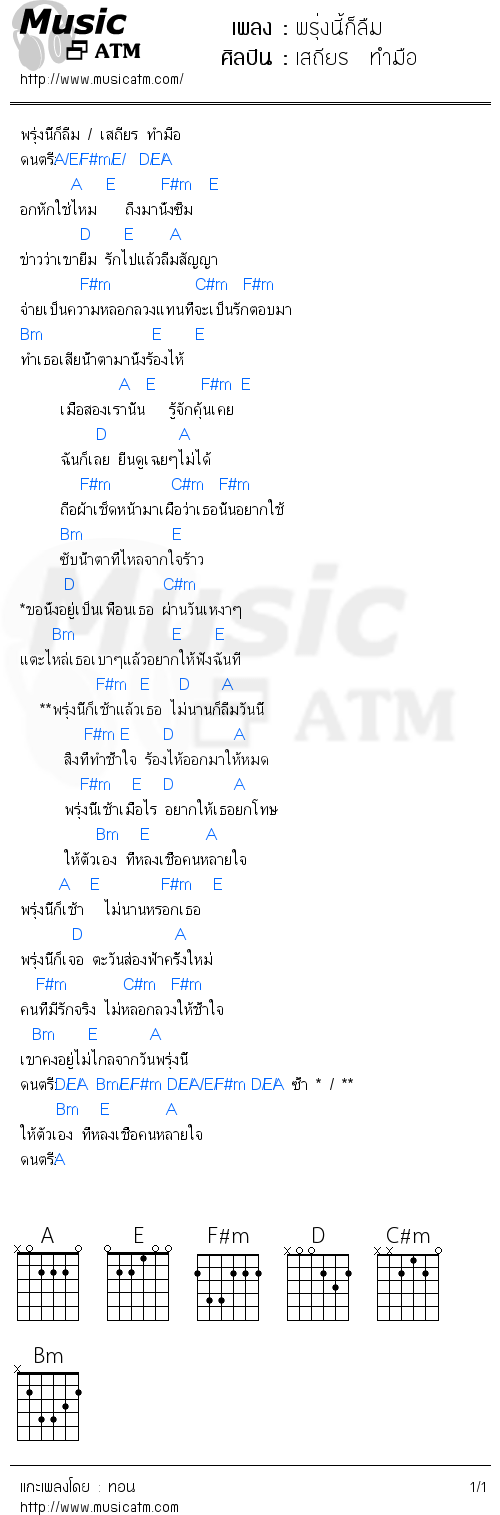 คอร์ดเพลง พรุ่งนี้ก็ลืม