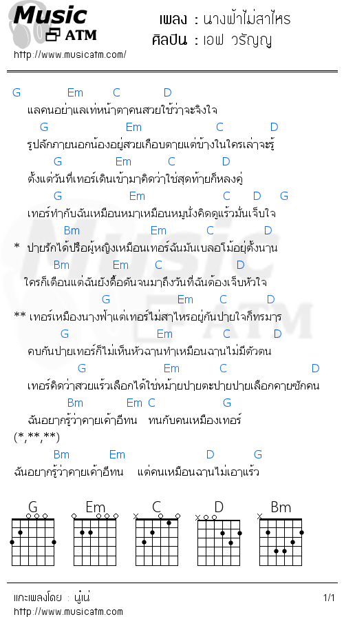 คอร์ดเพลง นางฟ้าไม่สาไหร