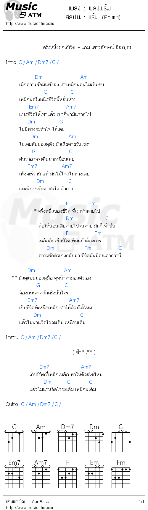 คอร์ดเพลง เพลงพริ้ม