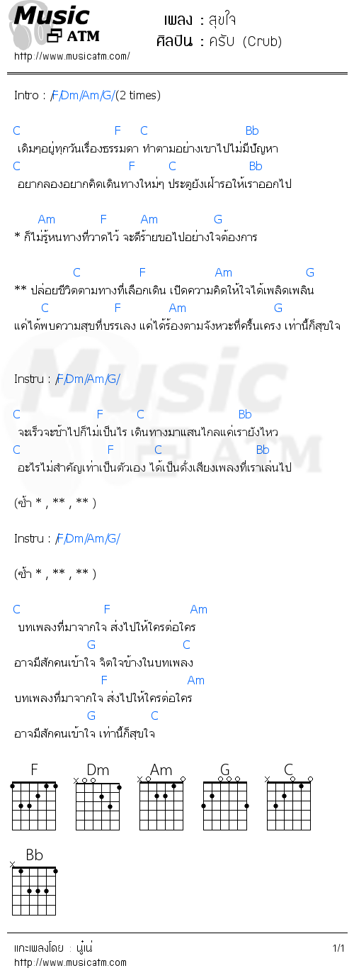 คอร์ดเพลง สุขใจ