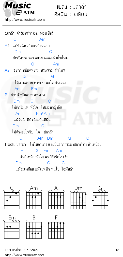 คอร์ดเพลง ปลาล้า