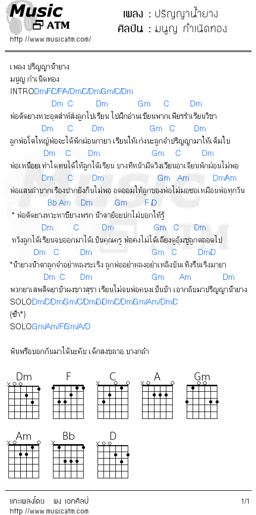 คอร์ดเพลง ปริญญาน้ำยาง