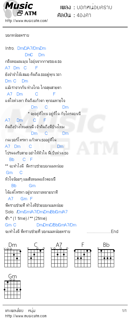 คอร์ดเพลง บอกหน่อยคราบ