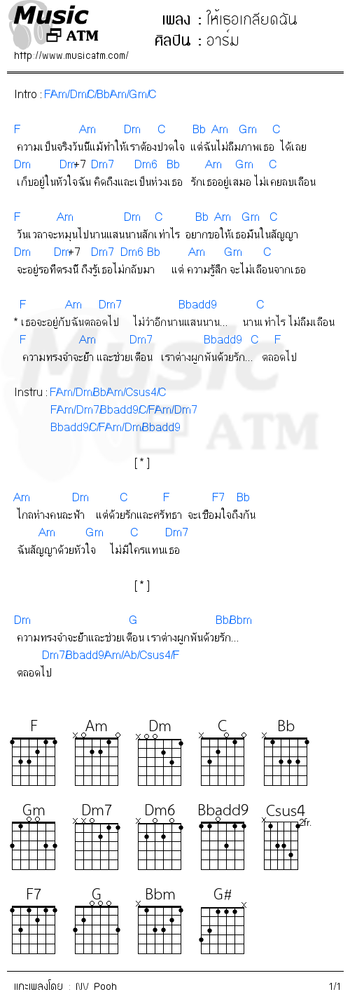 คอร์ดเพลง ให้เธอเกลียดฉัน