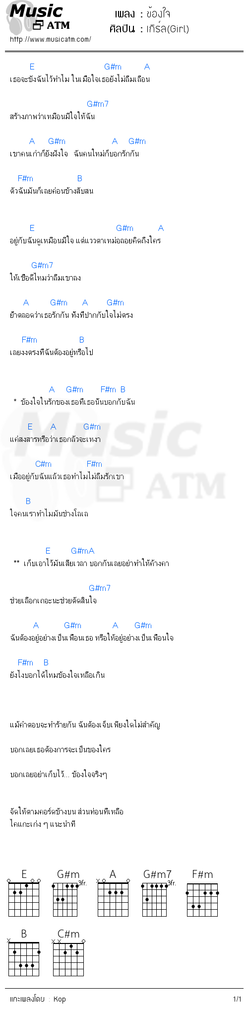 คอร์ดเพลง ข้องใจ