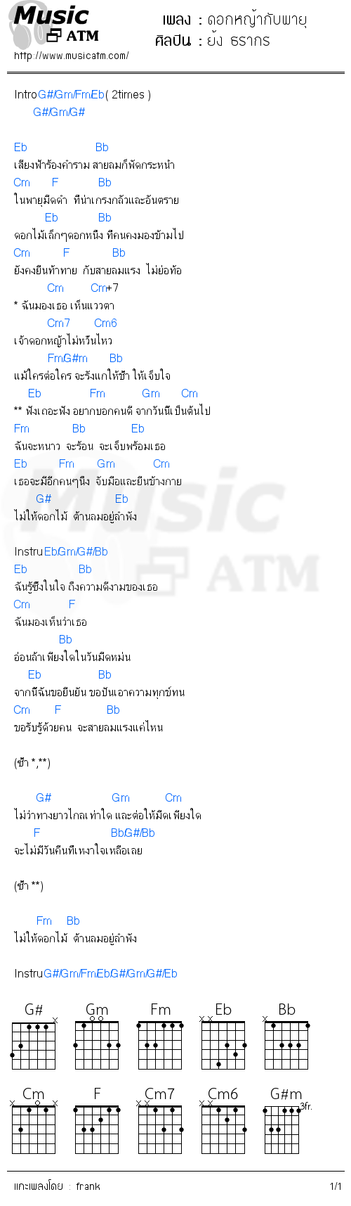 คอร์ดเพลง ดอกหญ้ากับพายุ