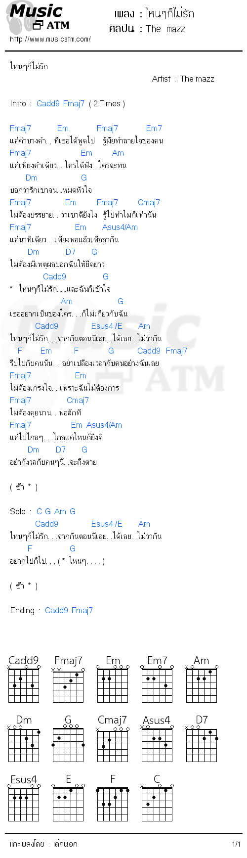 คอร์ดเพลง ไหนๆก็ไม่รัก