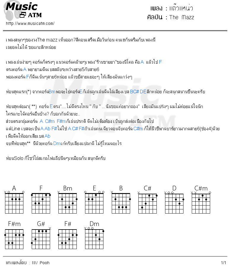 คอร์ดเพลง แต๊วแหน่ว