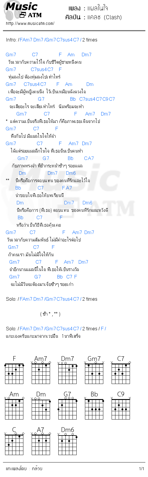 คอร์ดเพลง แผลในใจ