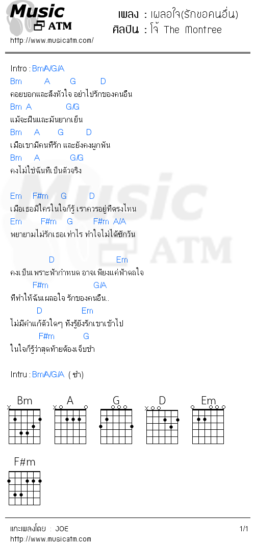 คอร์ดเพลง เผลอใจ(รักขอคนอื่น)