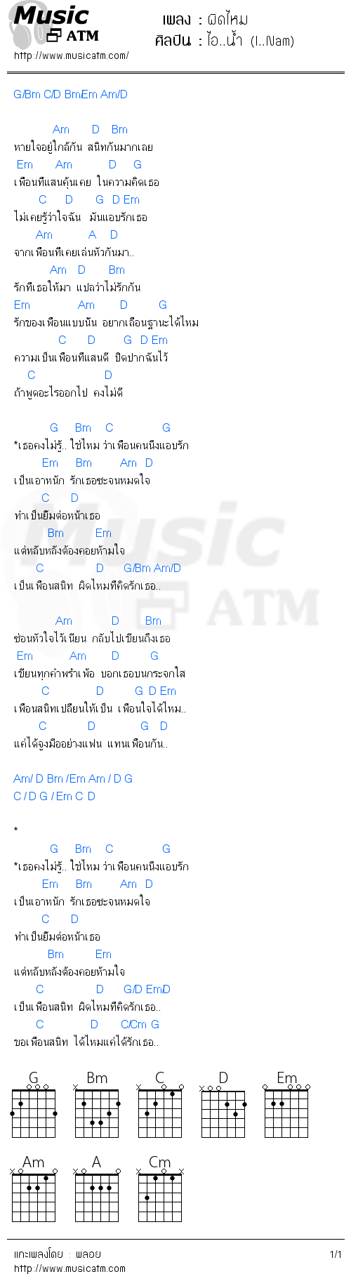 คอร์ดเพลง ผิดไหม