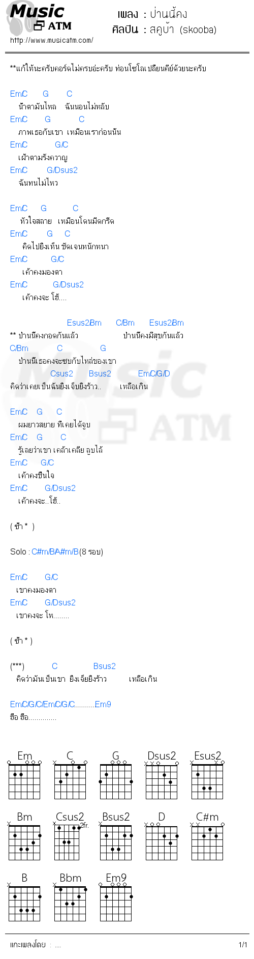 คอร์ดเพลง ป่านนี้คง