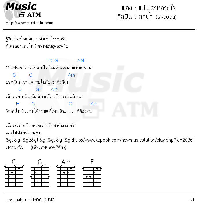 คอร์ดเพลง แฟนเราหลายใจ