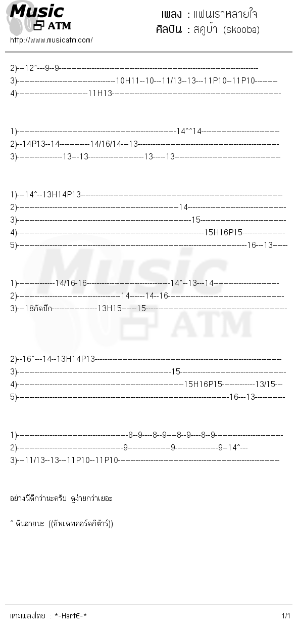 คอร์ดเพลง แฟนเราหลายใจ