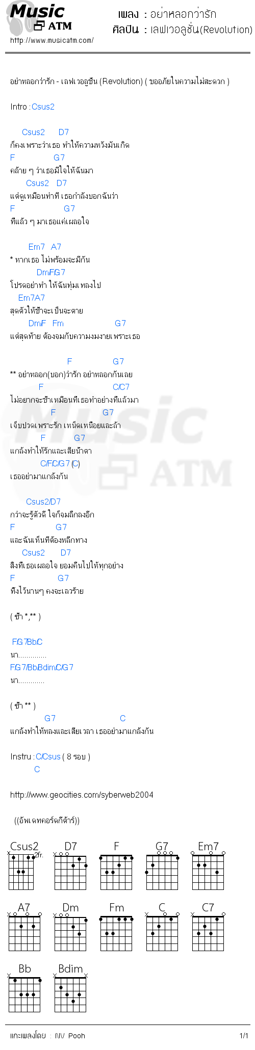 คอร์ดเพลง อย่าหลอกว่ารัก