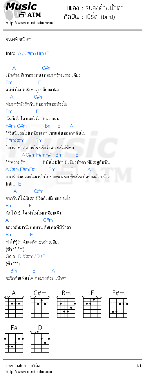 คอร์ดเพลง จบลงด้วยน้ำตา