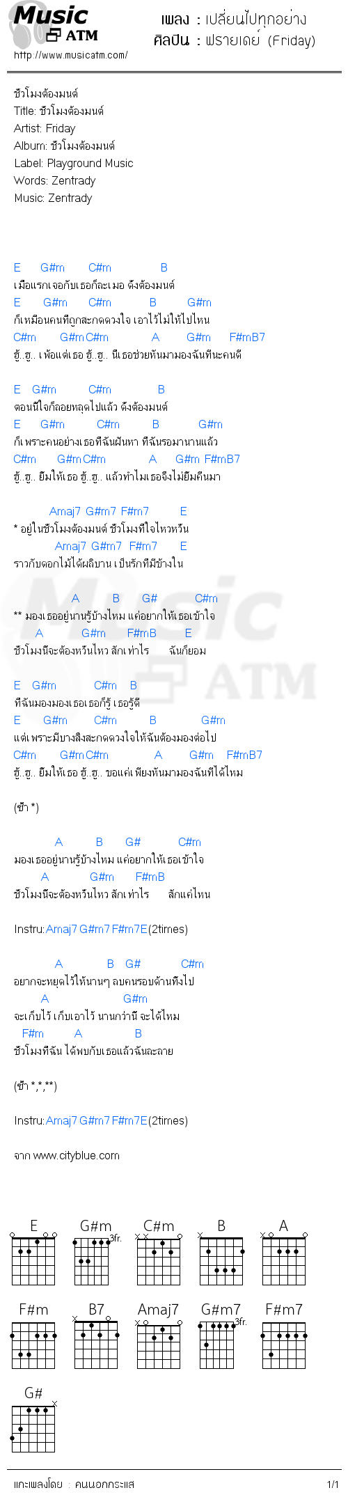 คอร์ดเพลง เปลี่ยนไปทุกอย่าง