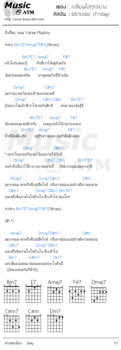 คอร์ดเพลง เปลี่ยนไปทุกอย่าง