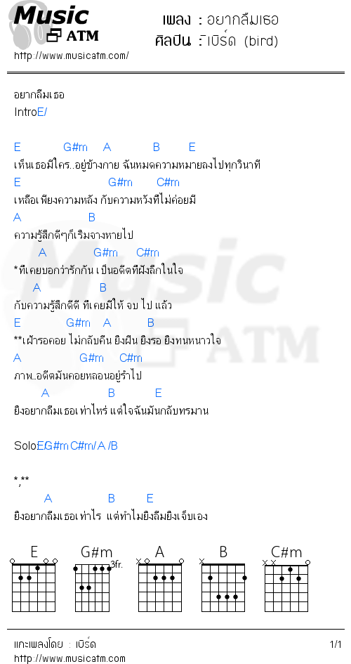 คอร์ดเพลง อยากลืมเธอ