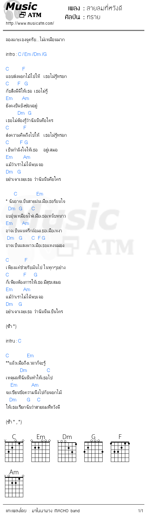 คอร์ดเพลง สายลมที่หวังดี