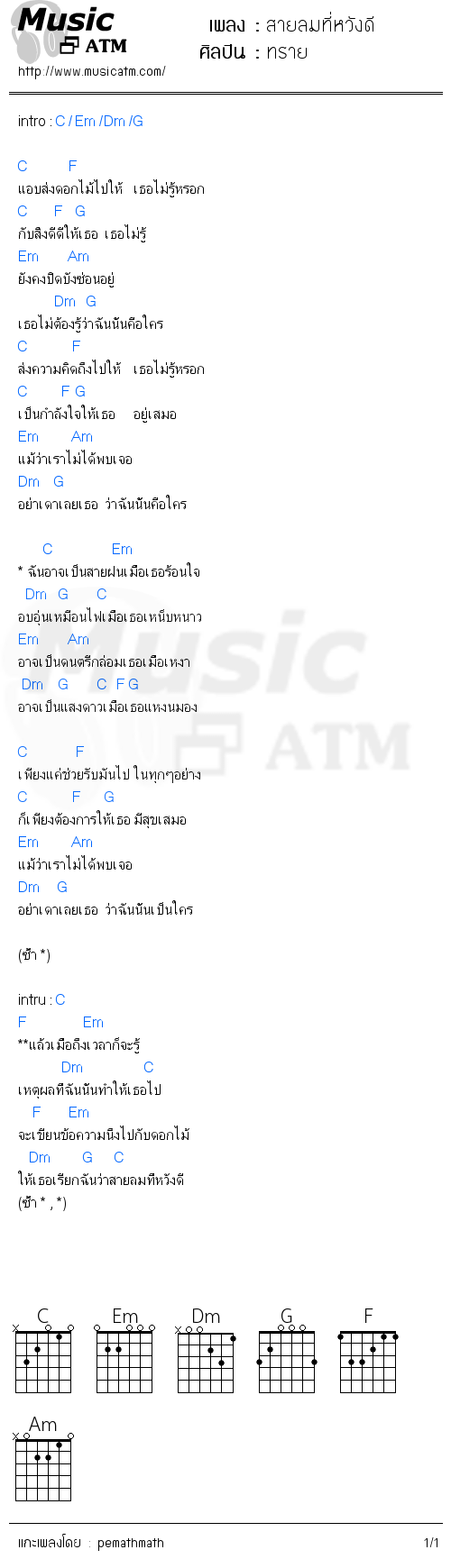 คอร์ดเพลง สายลมที่หวังดี