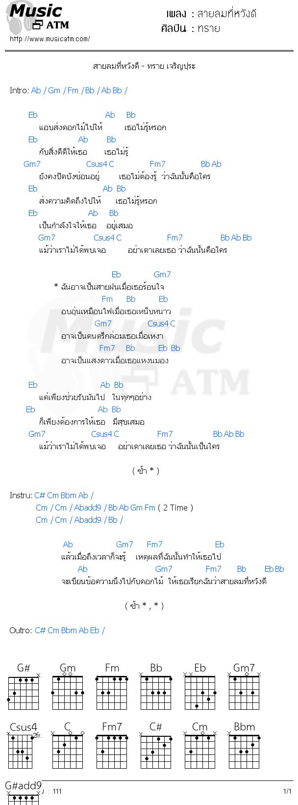 คอร์ดเพลง สายลมที่หวังดี