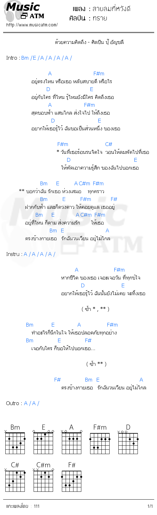 คอร์ดเพลง สายลมที่หวังดี