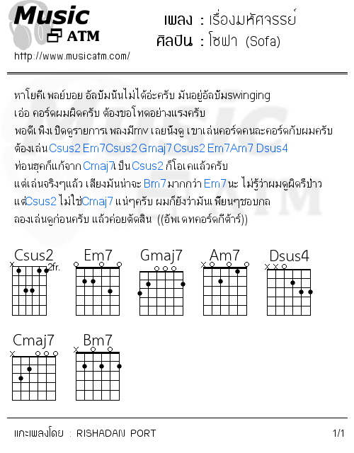 คอร์ดเพลง เรื่องมหัศจรรย์