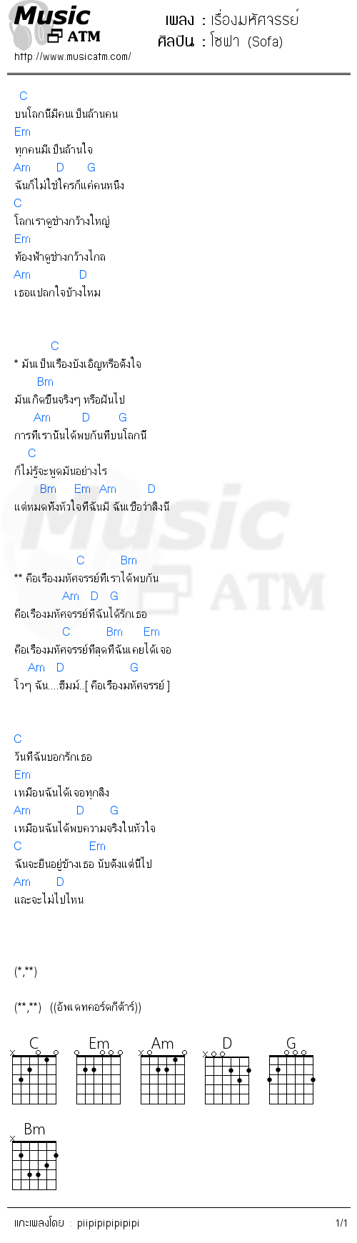 คอร์ดเพลง เรื่องมหัศจรรย์