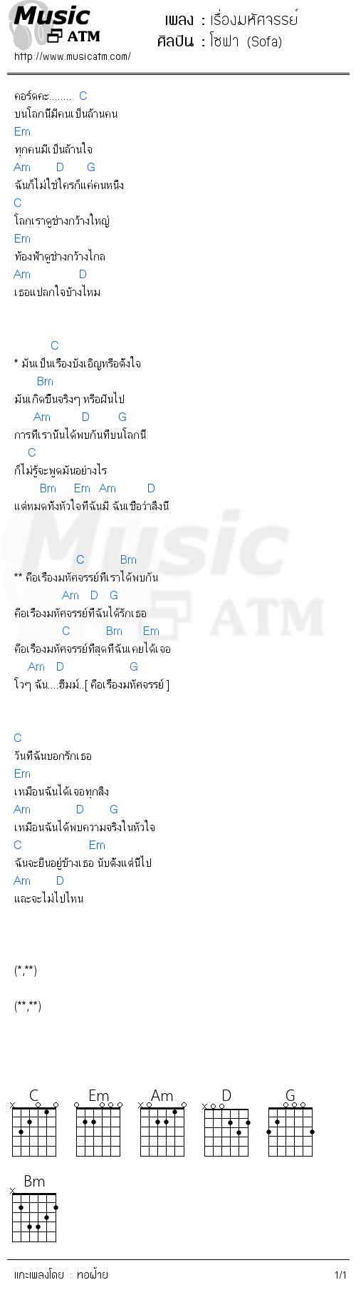 คอร์ดเพลง เรื่องมหัศจรรย์