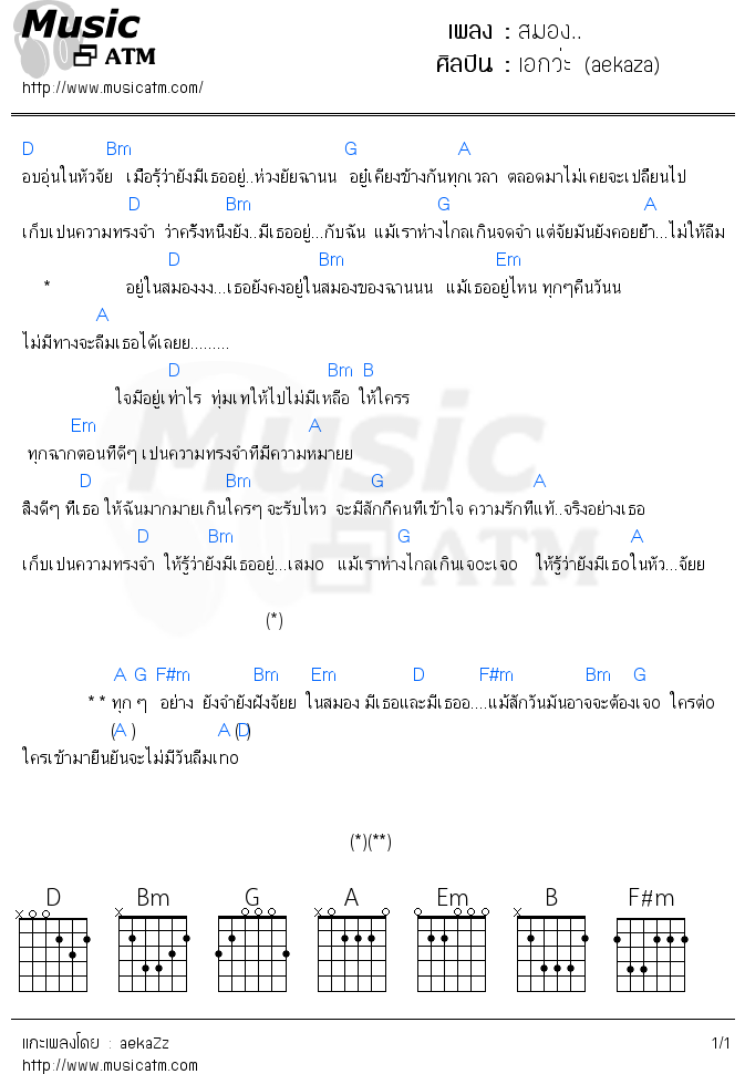 คอร์ดเพลง สมอง..