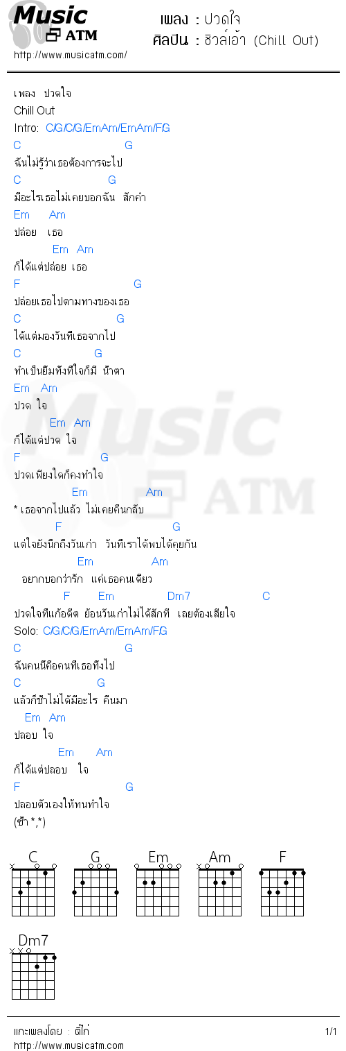 คอร์ดเพลง ปวดใจ