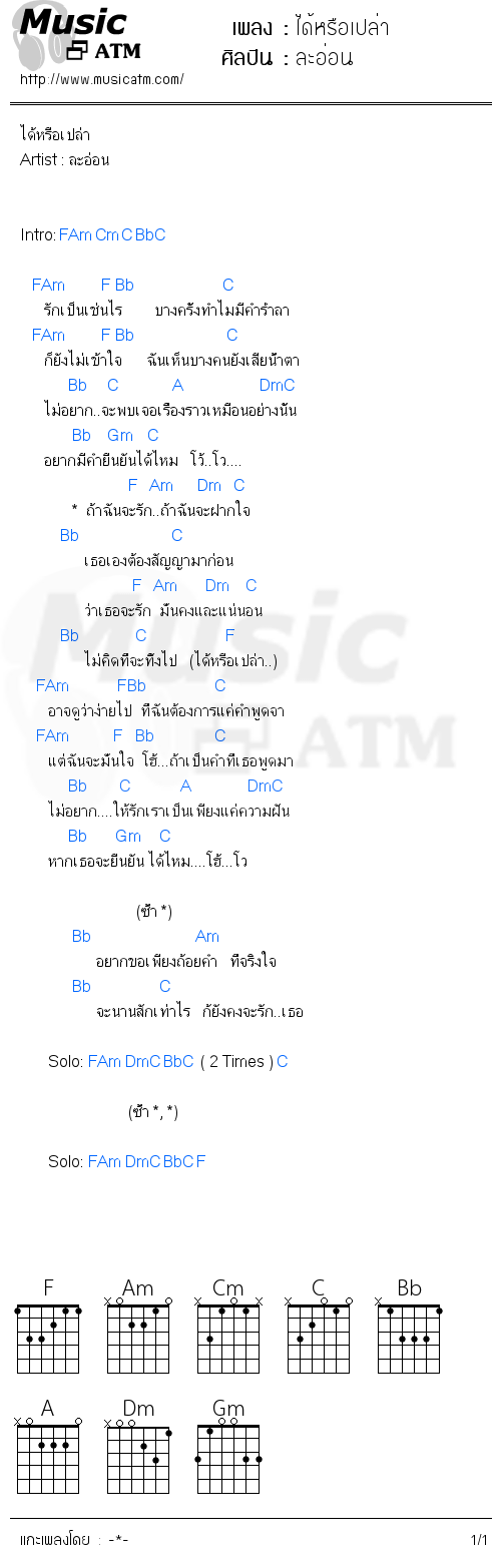 คอร์ดเพลง ได้หรือเปล่า