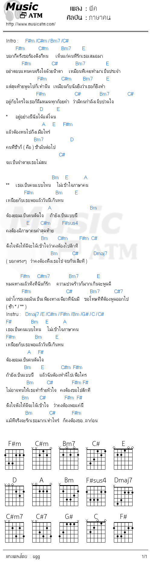 คอร์ดเพลง พีค