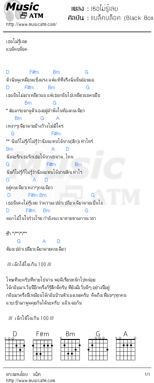 คอร์ดเพลง เธอไม่รู้เลย