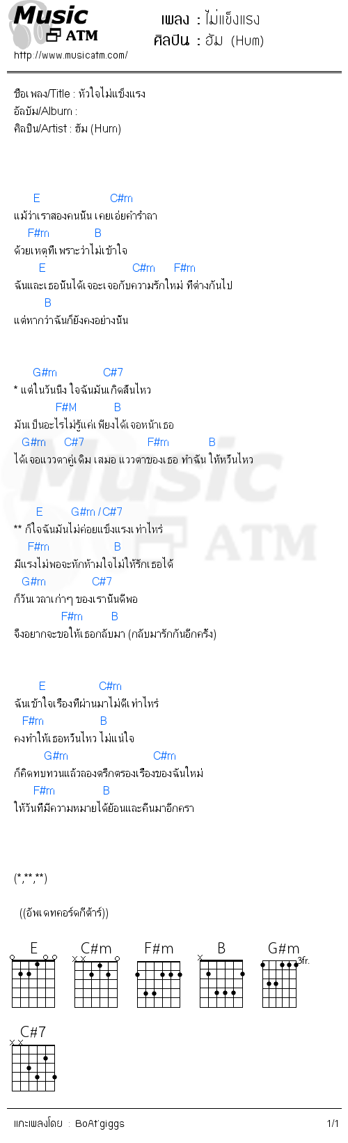 คอร์ดเพลง ไม่แข็งแรง