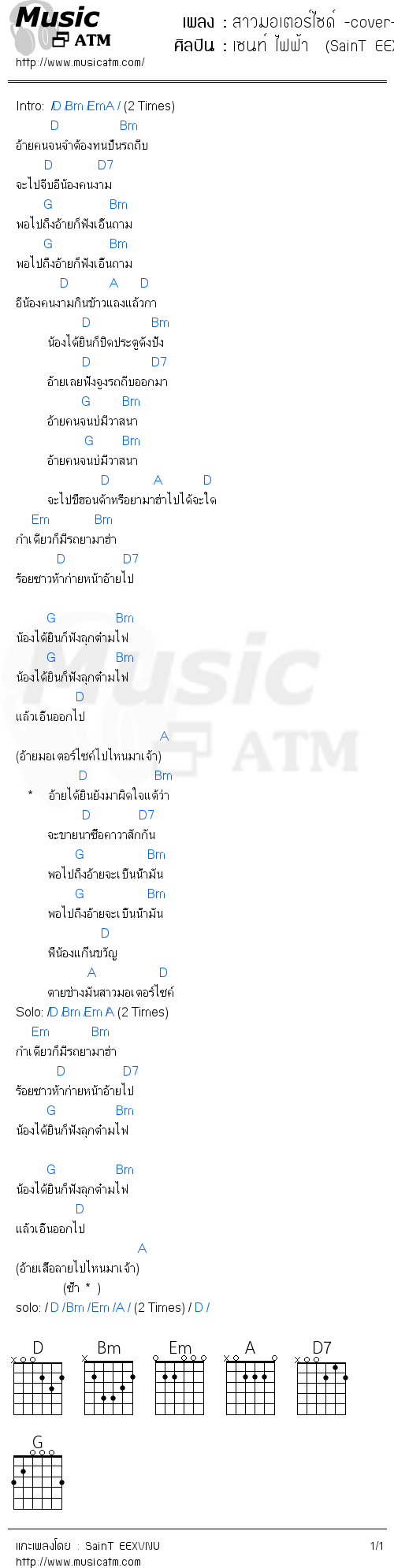 คอร์ดเพลง สาวมอเตอร์ไซด์ -cover-backing track