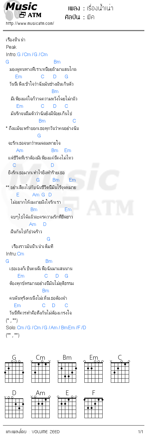 คอร์ดเพลง เรื่องน้ำเน่า